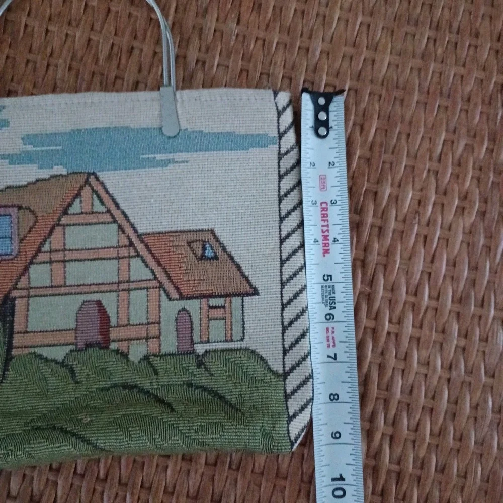 Vintage Needlepoint French Knot Cottage Garden Purse Embroidered Metal Handle‎